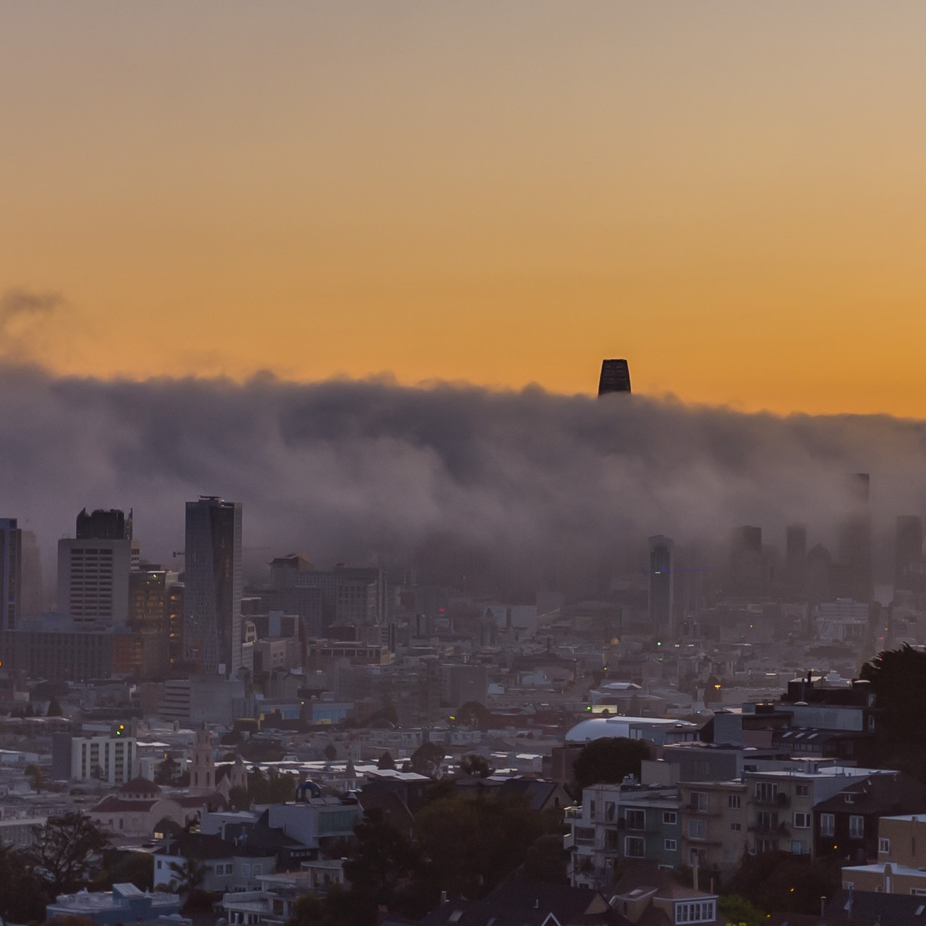 Fog rolling in through downtown San Francisco